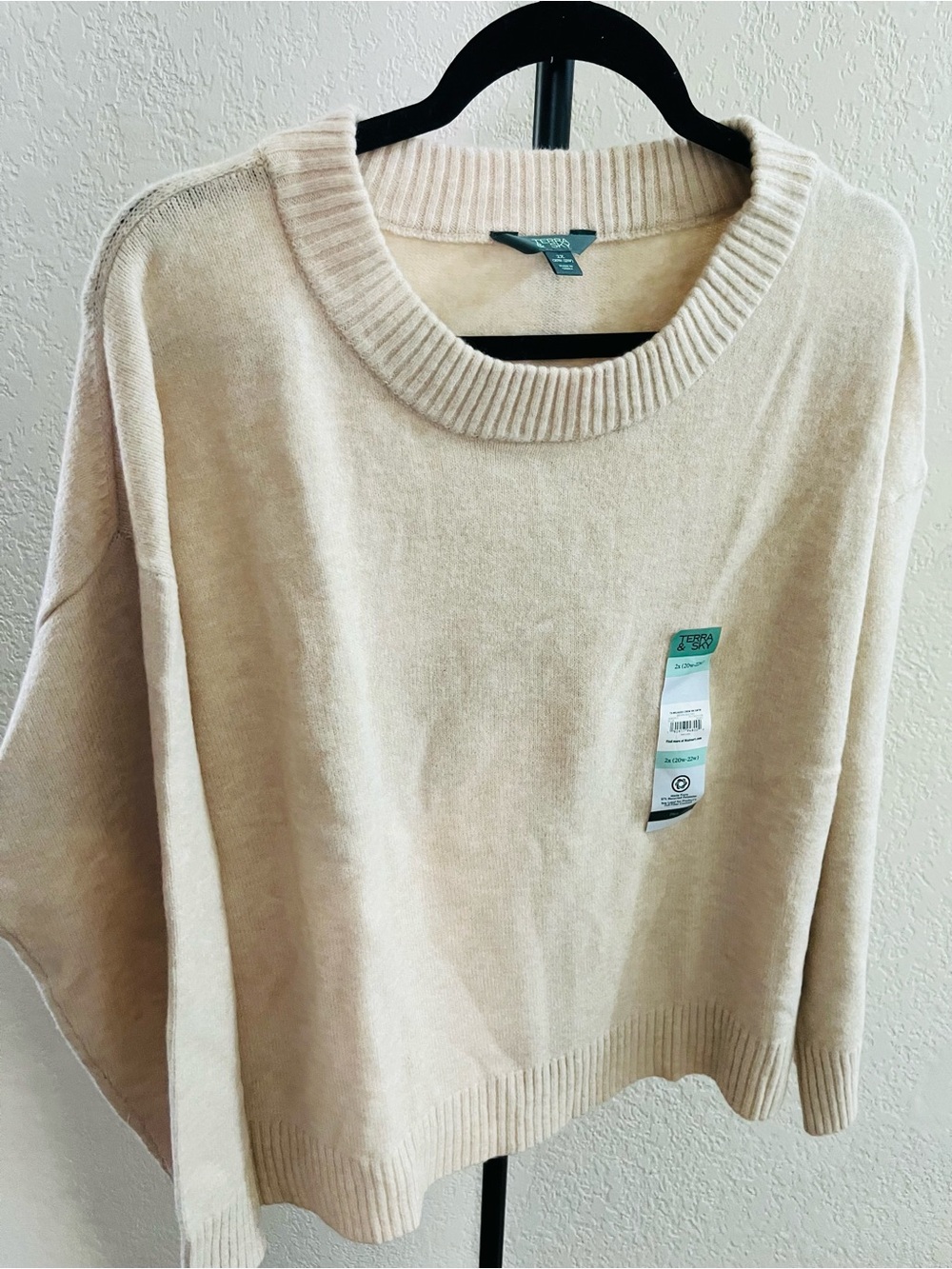 Terra & Sky-Women's Cream Crewneck Sweater-aize XXL